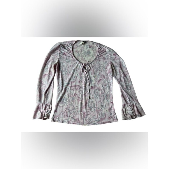 rave Tops - Vintage 90's Rave Pastel Pink Paisley Bell Sleeve Top Blouse Womens Medium